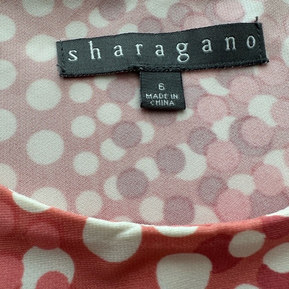 Sharagano Pink and White Polka Dot Dress NWOT Size 6 Tie Front V Neck - Picture 2 of 5